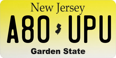 NJ license plate A80UPU