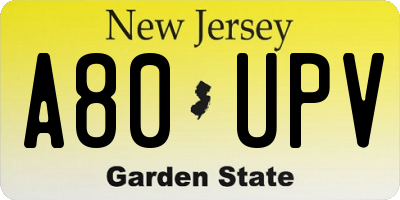 NJ license plate A80UPV
