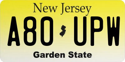 NJ license plate A80UPW