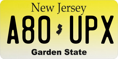 NJ license plate A80UPX