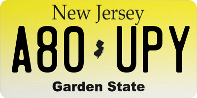 NJ license plate A80UPY