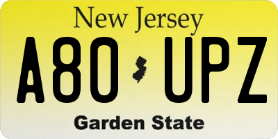 NJ license plate A80UPZ
