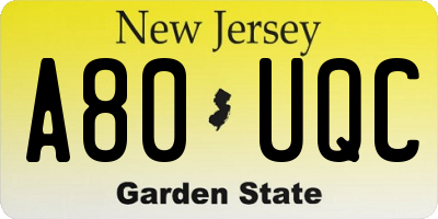 NJ license plate A80UQC