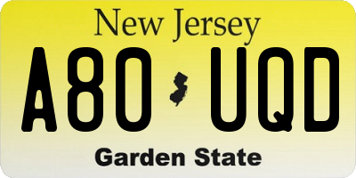 NJ license plate A80UQD