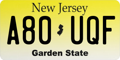 NJ license plate A80UQF