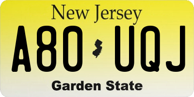 NJ license plate A80UQJ