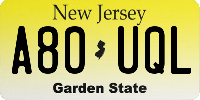 NJ license plate A80UQL