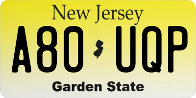NJ license plate A80UQP
