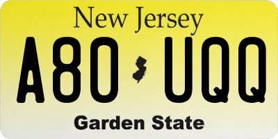 NJ license plate A80UQQ