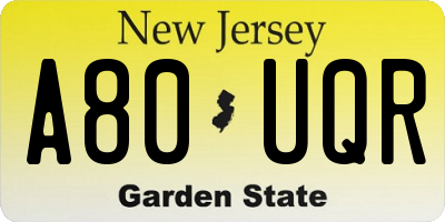 NJ license plate A80UQR