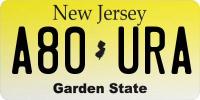 NJ license plate A80URA