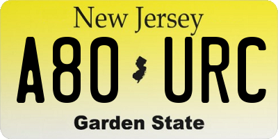 NJ license plate A80URC