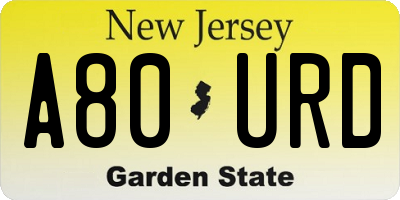 NJ license plate A80URD