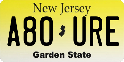 NJ license plate A80URE