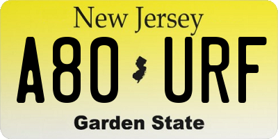 NJ license plate A80URF
