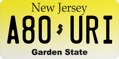 NJ license plate A80URI