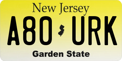 NJ license plate A80URK