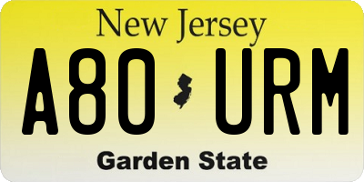 NJ license plate A80URM