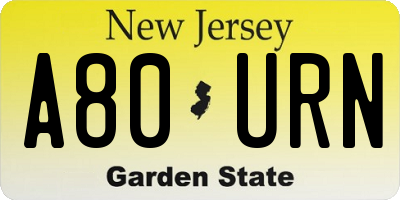 NJ license plate A80URN