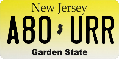 NJ license plate A80URR