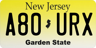 NJ license plate A80URX