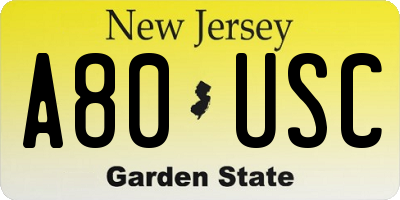NJ license plate A80USC