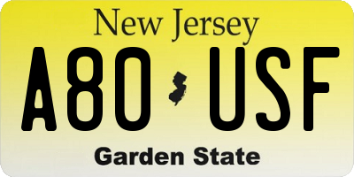 NJ license plate A80USF