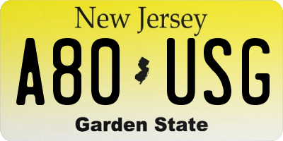 NJ license plate A80USG