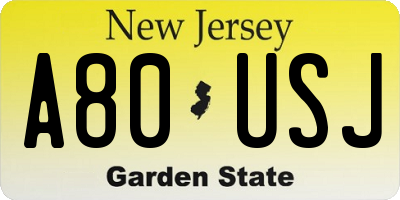 NJ license plate A80USJ
