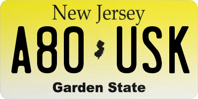 NJ license plate A80USK