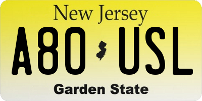 NJ license plate A80USL