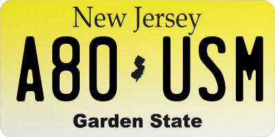 NJ license plate A80USM