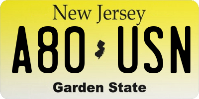 NJ license plate A80USN