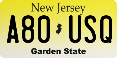 NJ license plate A80USQ