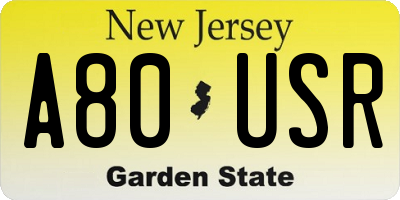 NJ license plate A80USR
