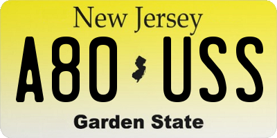 NJ license plate A80USS