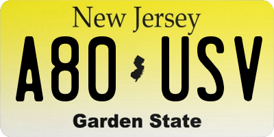 NJ license plate A80USV