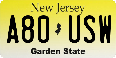 NJ license plate A80USW