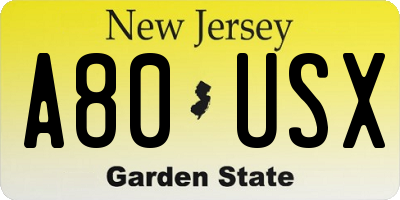 NJ license plate A80USX