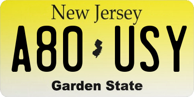 NJ license plate A80USY