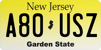 NJ license plate A80USZ