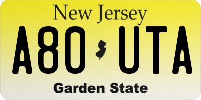 NJ license plate A80UTA