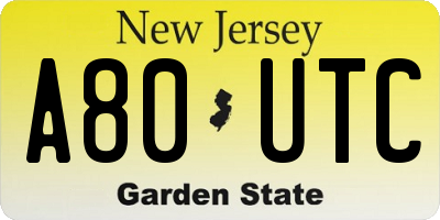 NJ license plate A80UTC