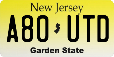 NJ license plate A80UTD