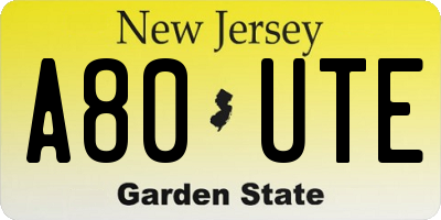 NJ license plate A80UTE