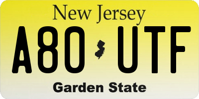 NJ license plate A80UTF