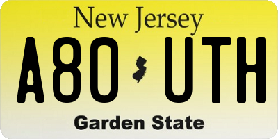 NJ license plate A80UTH
