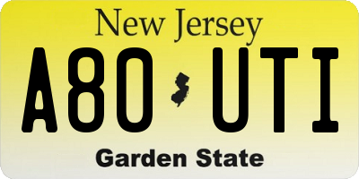 NJ license plate A80UTI