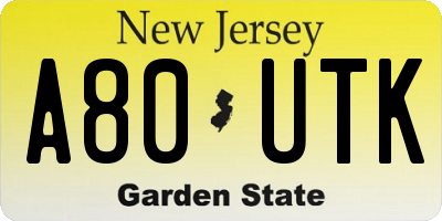 NJ license plate A80UTK