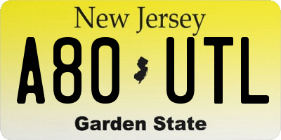 NJ license plate A80UTL